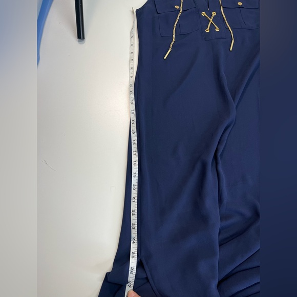 Micheal Kors Navy Sleeveless Maxi Dress With Chain Lace Up Neckline - Picture 12 of 16